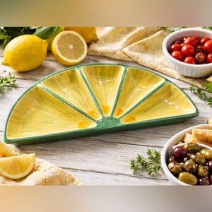 Gibson Hand Painted Lemon Slice Divided Serving Dish | Citrus Decor